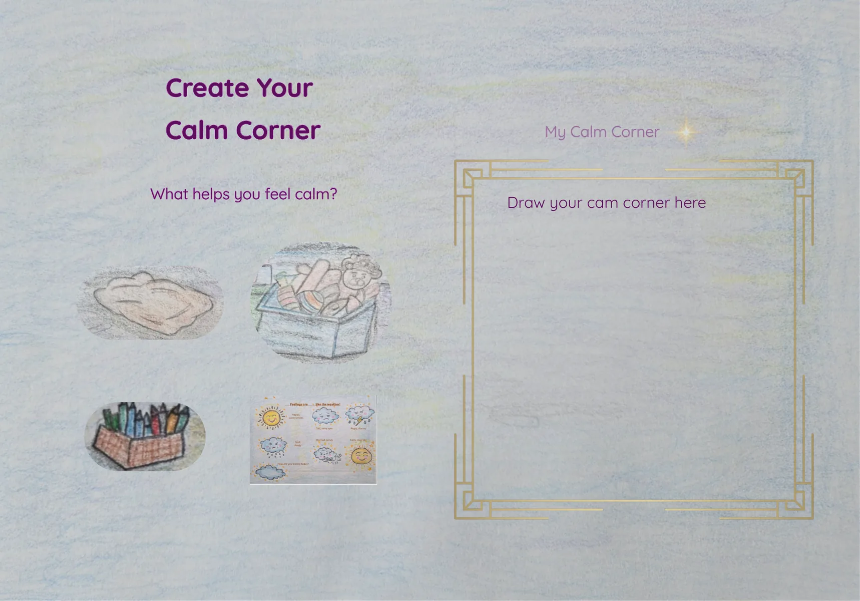 Create Your Calm Corner activity, a page from A Wobbly Hug